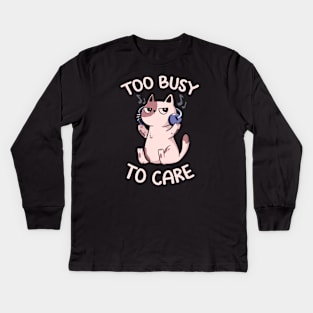 Too Busy to Care Antisocial Cat by Tobe Fonseca Kids Long Sleeve T-Shirt